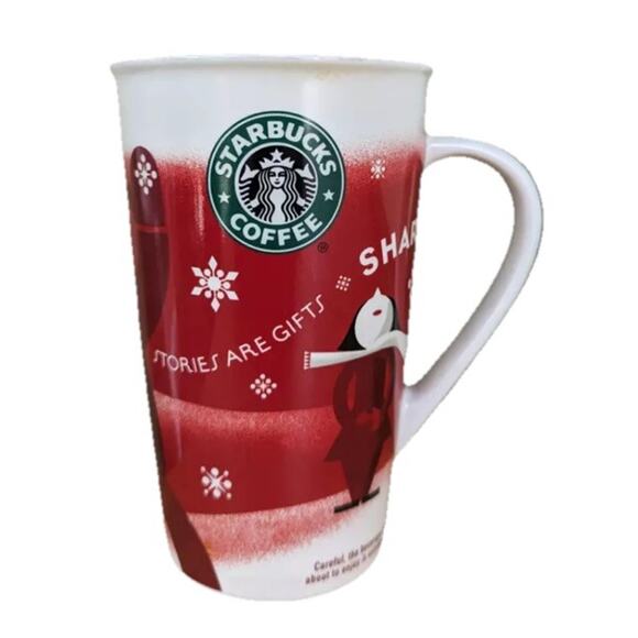 Starbucks Coffee 2010 Tall Cup Mug 16 oz Stories are Gifts Share Red Latte Mug! - Picture 2 of 7